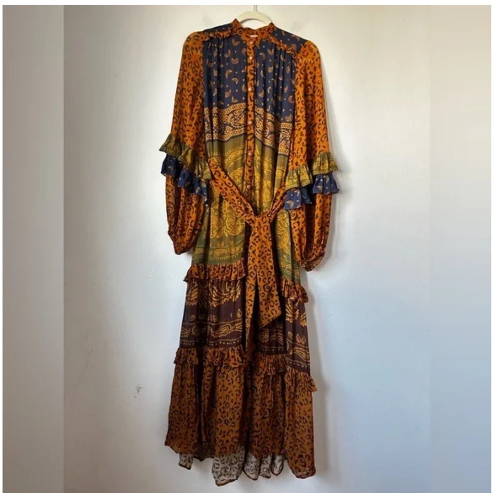 FARM Rio Multicolor Patchwork Maxi Dress - Mustard, Navy, Olive - Picture 8 of 13